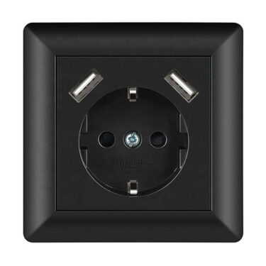 NP Innfelt Enkel Stikkontakt 2 x USB A 2,8A Sort Jord