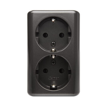 Simon Stikkontakt Dobbel Påvegg m/Jord Antrasitt