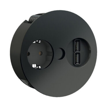 Twist 1 Stikkontakt 2xUSB nedfellbar Matt Sort IP21
