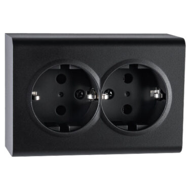 SG Stikkontakt Påvegg Dobbel med Jord Sort