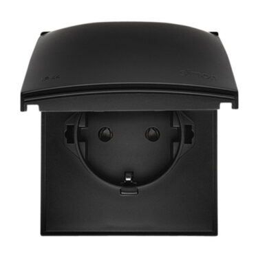 Simon Stikkontakt Enkel Påvegg m/Jord IP44 16A X4 hrt Sort