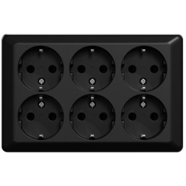 ELKO 6-veis stikkontakt m/jord påvegg Sort