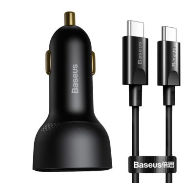 Baseus Superme Bil-lader USB-C 100W + USB-C Kabel Sort