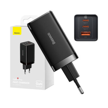 Baseus GaN5 Pro Vegglader 65W med 2xUSB-C+1xUSB-A Sort