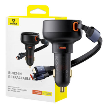 60W Billader med Uttrekkbar USB-C & Lightning-Kabel Baseus Sort