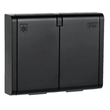 SG IP44 Stikk Dobbel Innfelt Med Jord Sort