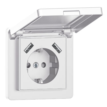 NP Innfelt Enkel Stikkontakt 2 x USB A Hvit IP44 Jord