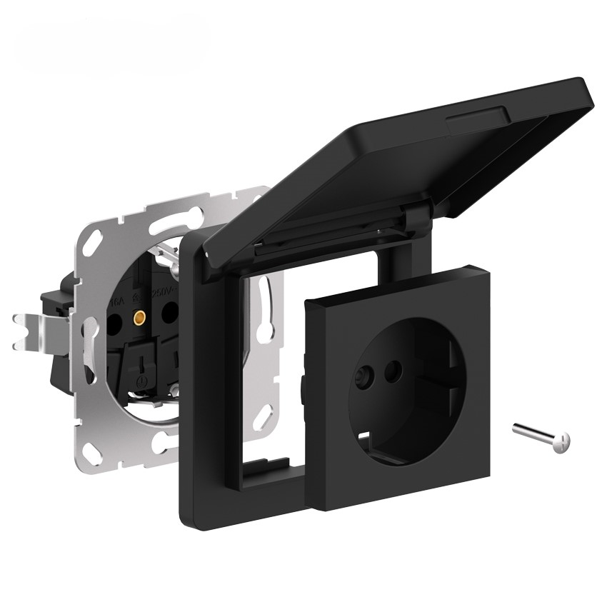 NP Innfelt Enkel Stikkontakt 2 x USB A Sort IP44 Jord