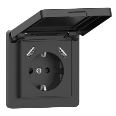 NP Innfelt Enkel Stikkontakt 2 x USB A Sort IP44 Jord