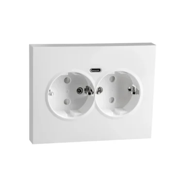 SG Stikkontakt Innfelt Dobbel 1.5 Med Jord USB-C Hvit