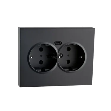 SG Stikkontakt Innfelt Dobbel 1.5 Jord USB-C Sort