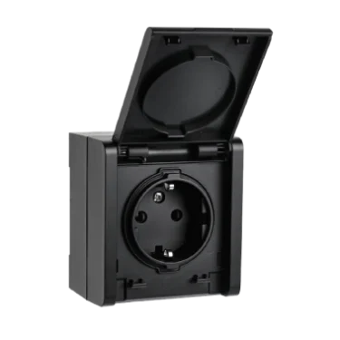 SG Enkel Stikkontakt Påvegg med Jord IP44 Sort