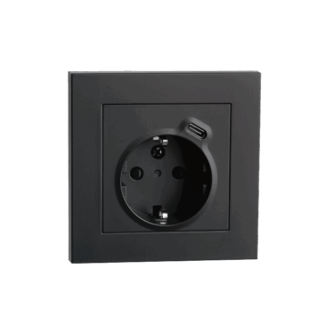 SG Enkel Stikkontakt Innfelt USB-C Lader Sort