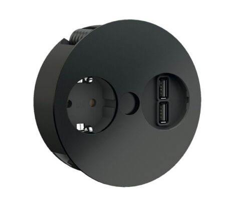 Twist 1 Stikkontakt 2xUSB nedfellbar Matt Sort IP21
