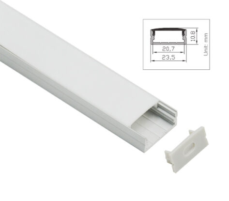 Aluprofil for utenpåliggende montering for LED Striper opptil 20mm ALU