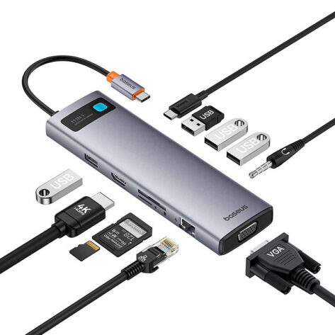 USB-C to HDMI +VGA + 3 x USB 3.0 + USB 2.0+USB-C PD + RJ45 + SD/TF +3