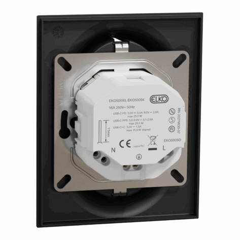 Elko One Dobbelstikk 2x USB-C PD lader sort1