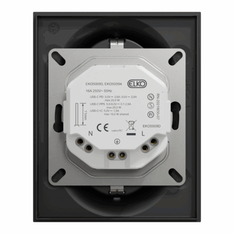 Elko One Dobbelstikk 2x USB-C PD lader sort2