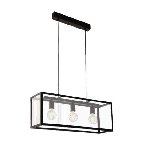 Charterhouse Taklampe E27 3x60W Sort/Glass