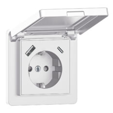 NP Innfelt Enkel Stikkontakt USB A+C Hvit IP44 Jord