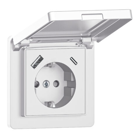 NP Innfelt Enkel Stikkontakt USB A+C Hvit IP44 Jord