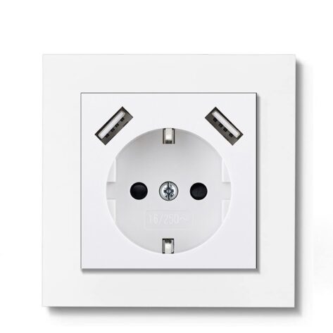 NP Innfelt Enkel Stikkontakt 2 x USB A Hvit Jord