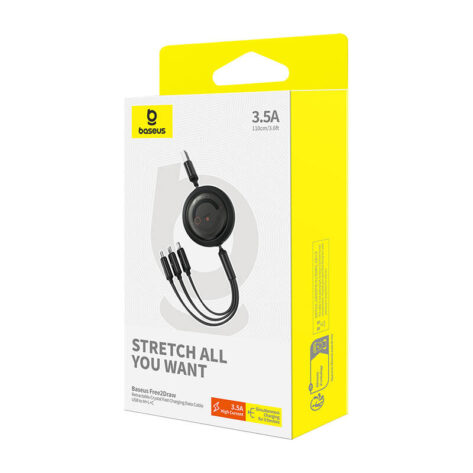 Baseus Free2Draw 3-i-1 Micro USB,Lightning,USB-C 3.5A 1.1m Sort_6