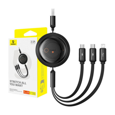Baseus Free2Draw 3-i-1 Micro USB,Lightning,USB-C 3.5A 1.1m Sort_8