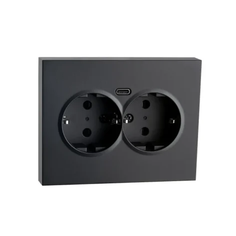 SG Stikkontakt Innfelt Dobbel 1.5 Jord USB-C Sort