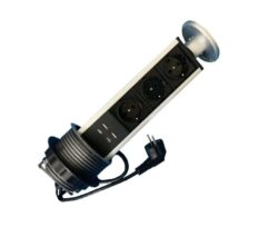 NP Pop-Up Flat Strømsøyle 3xStikk 2xUSB Lader Sølv